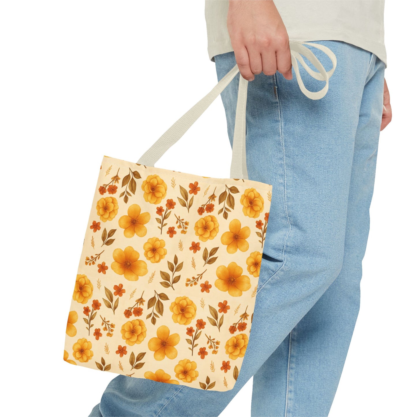 Floral Tote Bag, Stylish Reusable Shopping Bag, Eco-Friendly Gift for Her, Summer Essentials, Beach Bag, Floral Design, Yellow Flowers