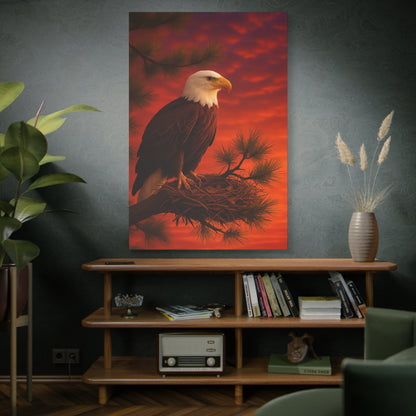 Eagle Sunset Canvas Wall Art, Home Decor, Wildlife Lover Gift, Nature Wall Art, American Eagle Print, Living Room Decor