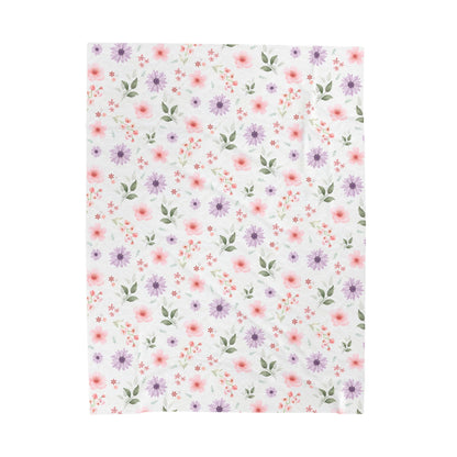 Cozy Floral Velveteen Plush Blanket | Soft Throw for Home Decor, Seasonal Gifts, Nursery, Picnics, and Relaxation, Spring Flower Nursery