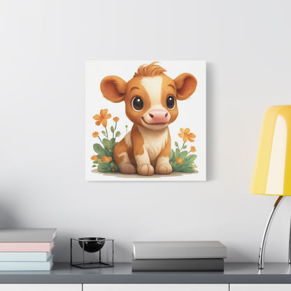 Cute Cow Canvas Art Print, Kid's Room Decor, Animal Lovers Gift, Nursery Wall Art, Farmhouse Style Decor