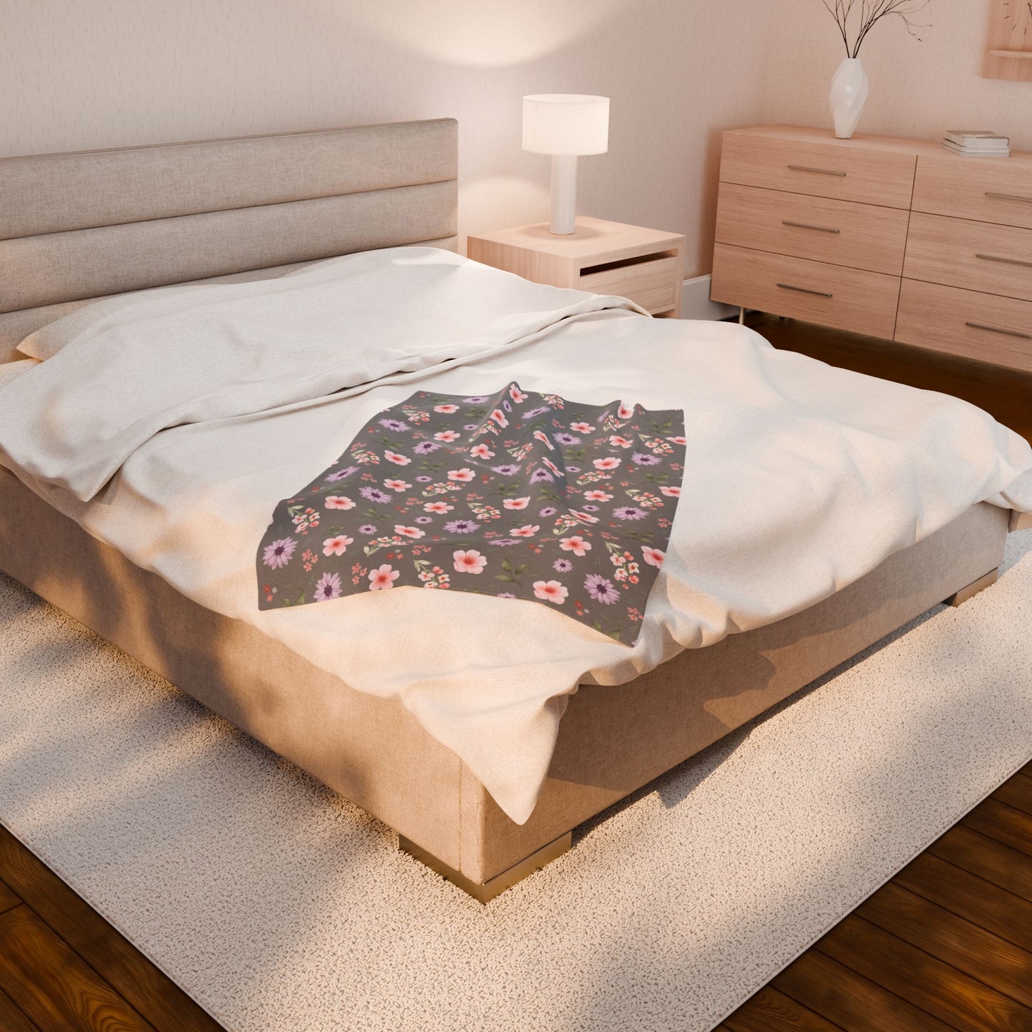 Cozy Floral Velveteen Plush Blanket - Perfect for Home Decor, Gifts, Living Room, Outdoor Picnics, Spring Flower Nursery, Gray Nursery