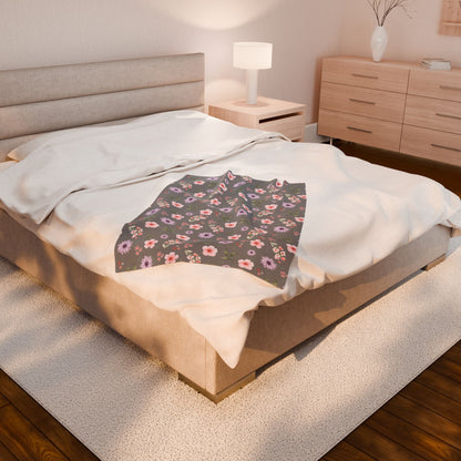 Cozy Floral Velveteen Plush Blanket - Perfect for Home Decor, Gifts, Living Room, Outdoor Picnics, Spring Flower Nursery, Gray Nursery