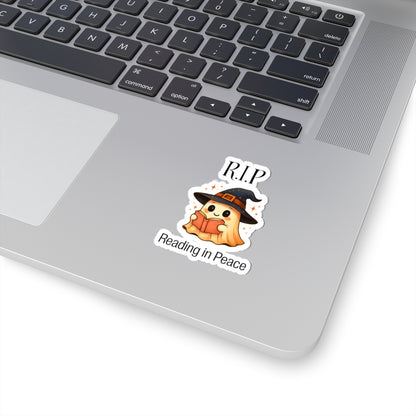 Whimsical Ghost Reading Kiss-Cut Stickers, Halloween Decor, Book Lover Gift, Laptop/Water Bottle Decal, Cute Sticker Set