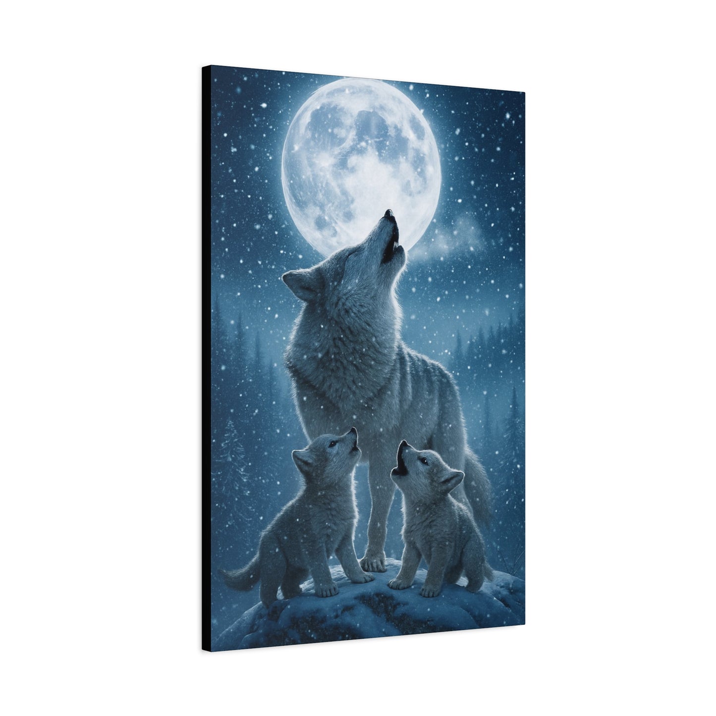 Wolf Family Moonlit Canvas Art, Nature Decor, Wildlife Wall Art, Home Office Art, Gift for Animal Lovers