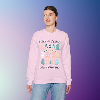 Cute & Spooky Vibes Crewneck Sweatshirt, Unisex Sweatshirt, Halloween Apparel, Cozy Casual Wear, Ghost Design, Comfortable Top