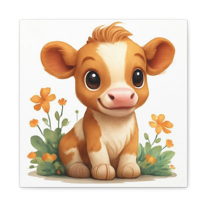 Cute Cow Canvas Art Print, Kid's Room Decor, Animal Lovers Gift, Nursery Wall Art, Farmhouse Style Decor
