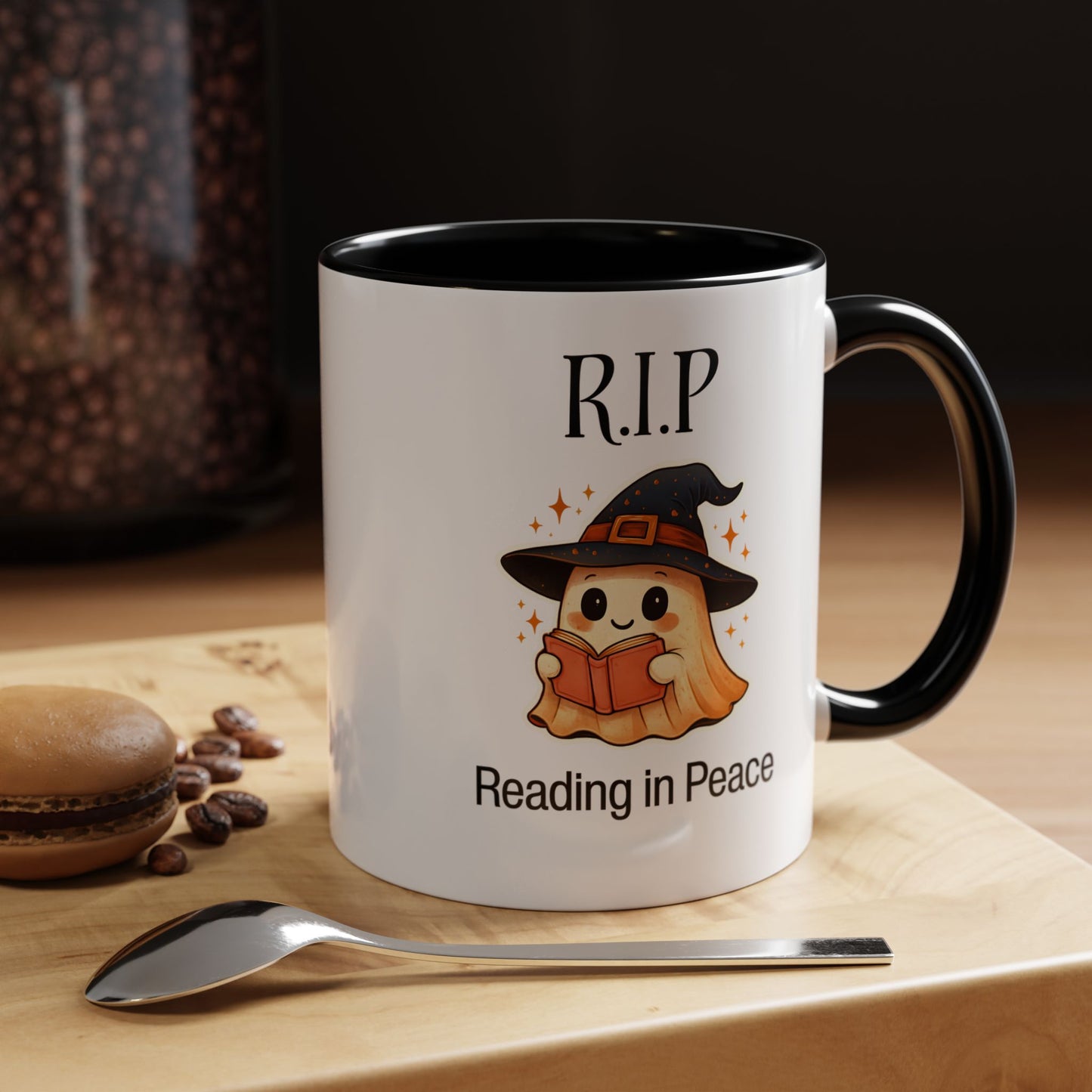 Halloween Reading Mug, Cute Ghost Coffee Cup, Spooky Gift for Book Lovers, Witchy Kitchen Decor, Fun Halloween Gift, Reading Ghost