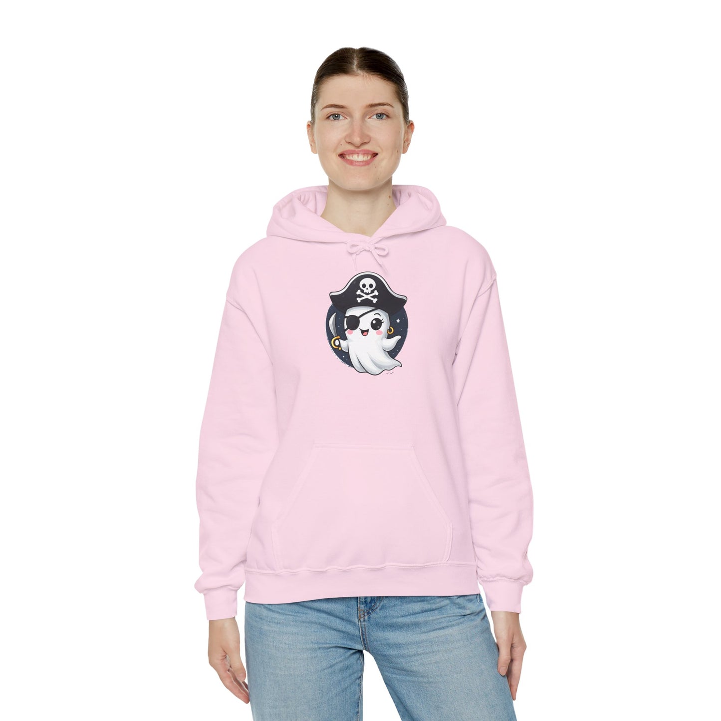 Pirate Ghost Hoodie, Cozy Hooded Sweatshirt for Halloween, Unisex Casual Wear, Cute Gift for Kids and Adults, Spooky Apparel