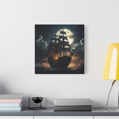 Nautical Canvas Art, Pirate Ship Wall Decor, Gothic Home Decor, Ocean Themed Artwork, Halloween Decor, Gift for Sailors
