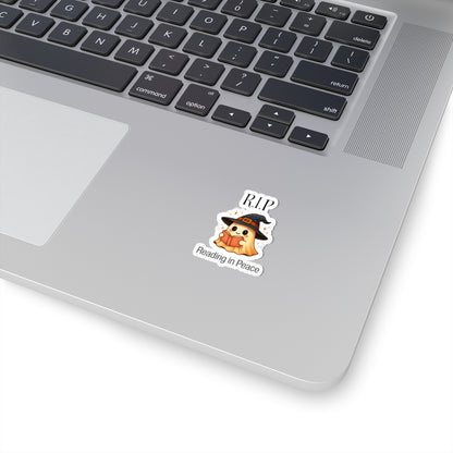 Whimsical Ghost Reading Kiss-Cut Stickers, Halloween Decor, Book Lover Gift, Laptop/Water Bottle Decal, Cute Sticker Set