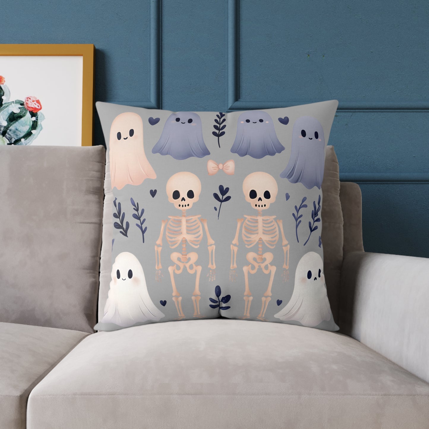 Spooky Halloween Pillow - Ghosts & Skeletons Design, Throw Pillow, Decorative Cushion, Halloween Decor, Home Cozy