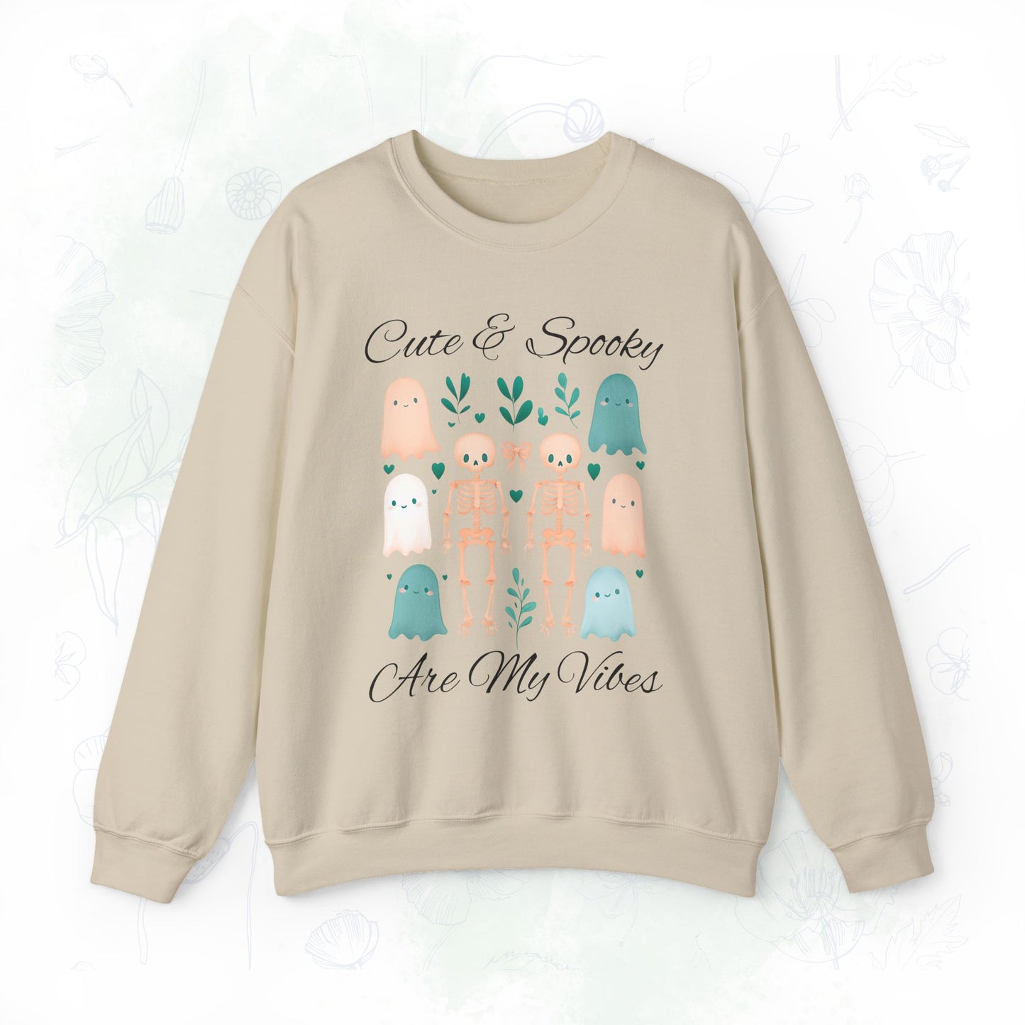 Cute & Spooky Vibes Crewneck Sweatshirt, Unisex Sweatshirt, Halloween Apparel, Cozy Casual Wear, Ghost Design, Comfortable Top