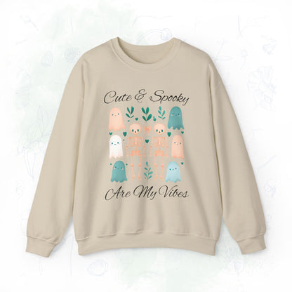 Cute & Spooky Vibes Crewneck Sweatshirt, Unisex Sweatshirt, Halloween Apparel, Cozy Casual Wear, Ghost Design, Comfortable Top