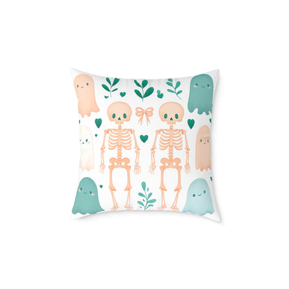 Cute Halloween Decorative Pillow, Ghost and Skeleton Throw Pillow, Spooky Home Decor, Fall Accent Cushion, Halloween Gift