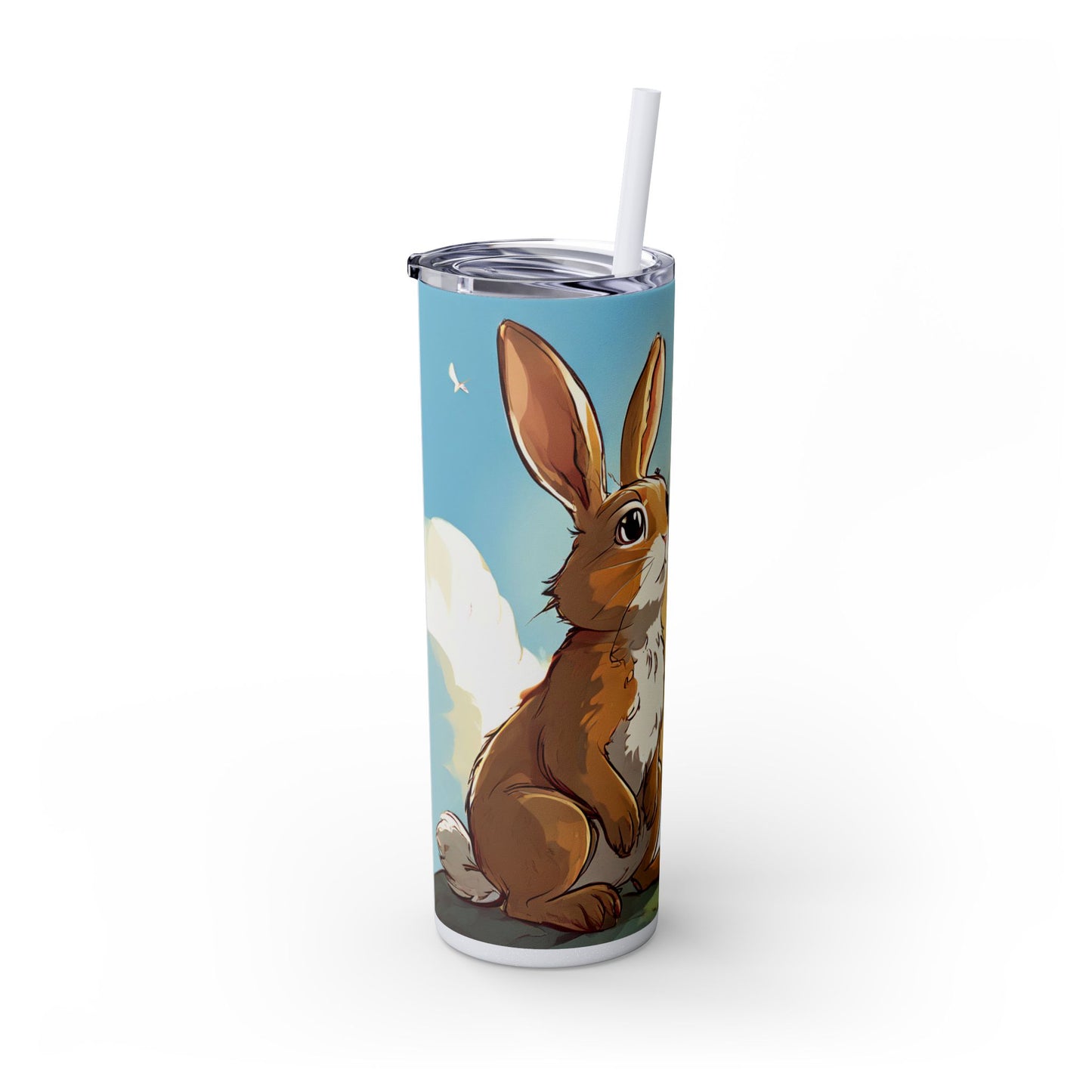 Whimsical Bunny Skinny Tumbler | 20oz Water Bottle, Cute Rabbit Design, Perfect for Spring, Easter, Animal Lovers, Eco-Friendly