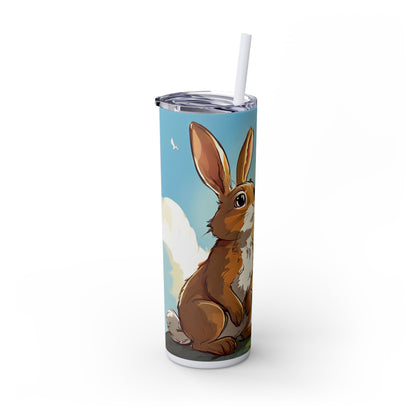 Whimsical Bunny Skinny Tumbler | 20oz Water Bottle, Cute Rabbit Design, Perfect for Spring, Easter, Animal Lovers, Eco-Friendly