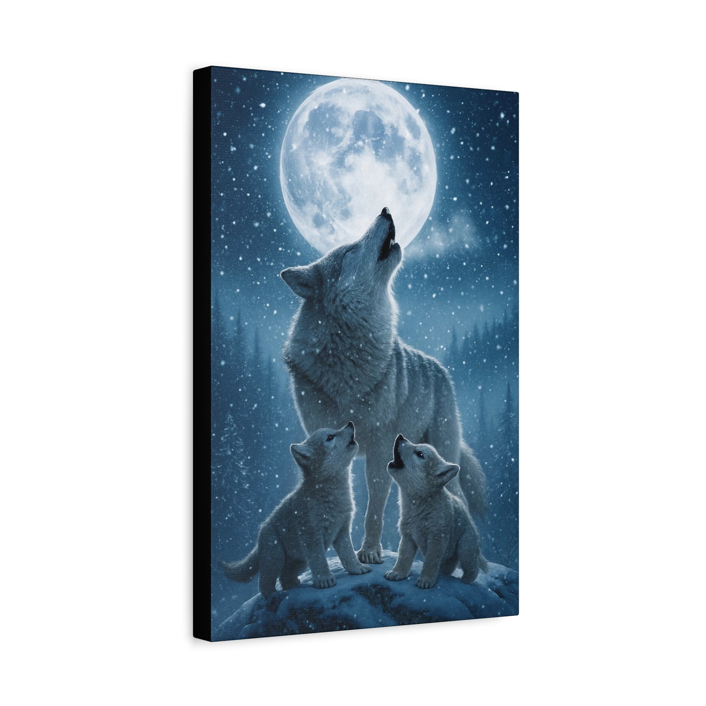Wolf Family Moonlit Canvas Art, Nature Decor, Wildlife Wall Art, Home Office Art, Gift for Animal Lovers