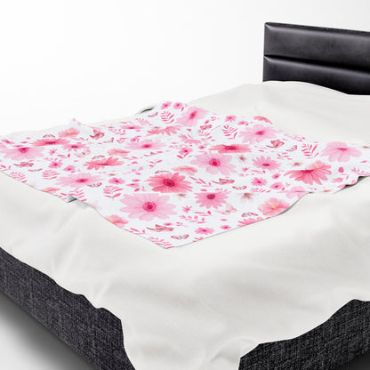 Floral Velveteen Plush Blanket - Cozy Home Decor, Flower Blanket, Gift for Her, Nursery Throw, Spring Decor