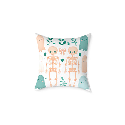 Cute Halloween Decorative Pillow, Ghost and Skeleton Throw Pillow, Spooky Home Decor, Fall Accent Cushion, Halloween Gift
