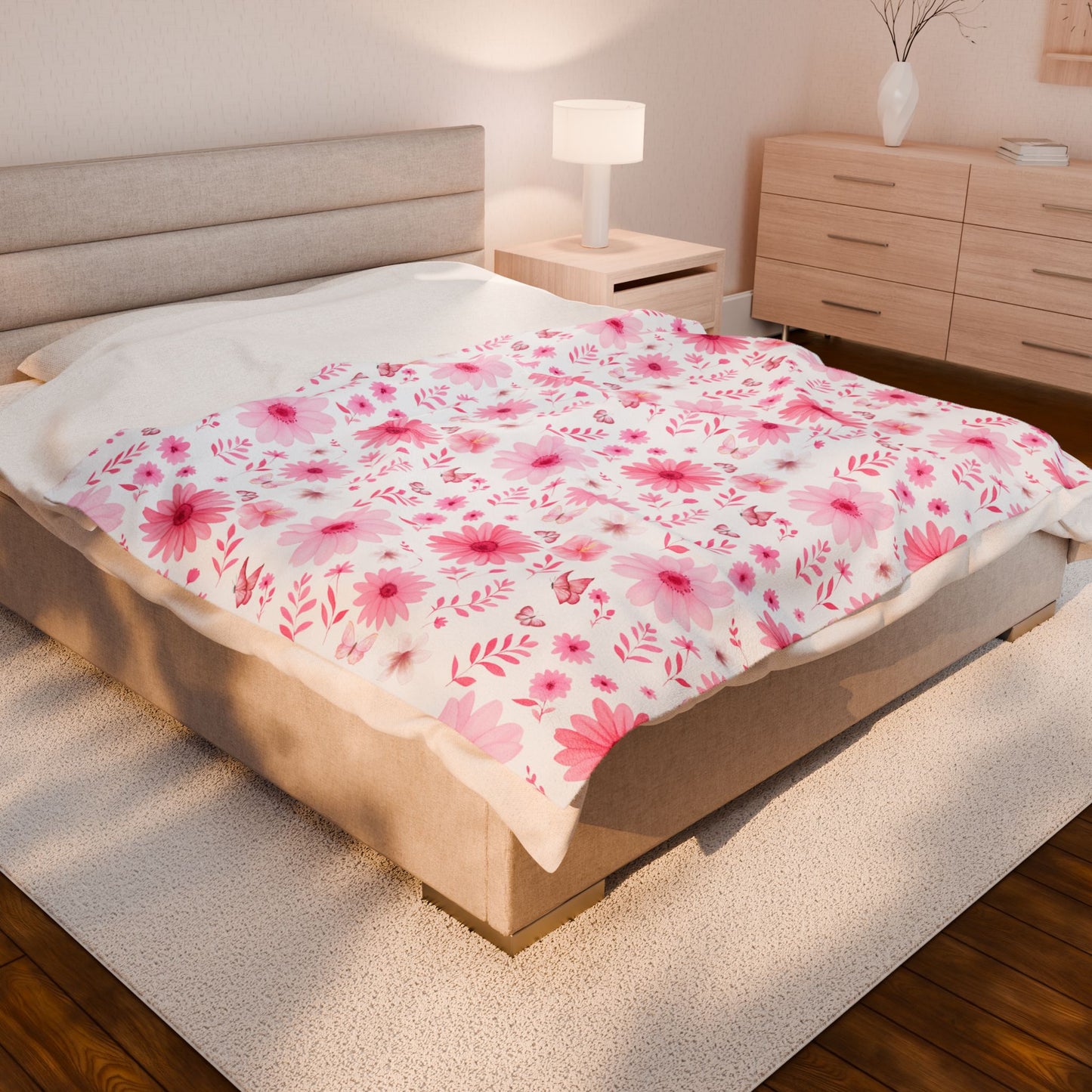 Floral Velveteen Plush Blanket - Cozy Home Decor, Flower Blanket, Gift for Her, Nursery Throw, Spring Decor