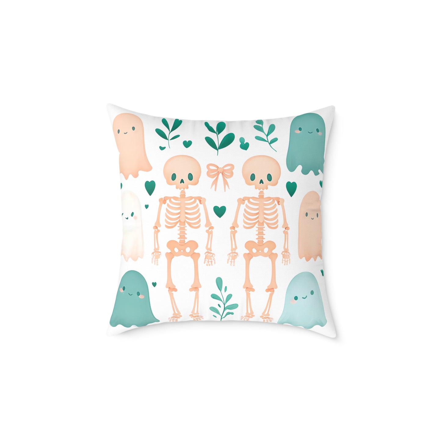 Cute Halloween Decorative Pillow, Ghost and Skeleton Throw Pillow, Spooky Home Decor, Fall Accent Cushion, Halloween Gift