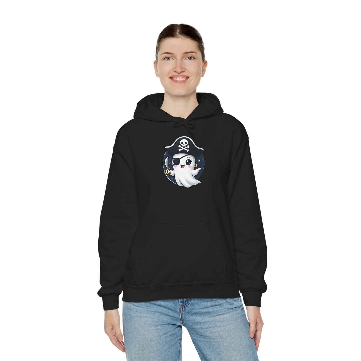 Pirate Ghost Hoodie, Cozy Hooded Sweatshirt for Halloween, Unisex Casual Wear, Cute Gift for Kids and Adults, Spooky Apparel