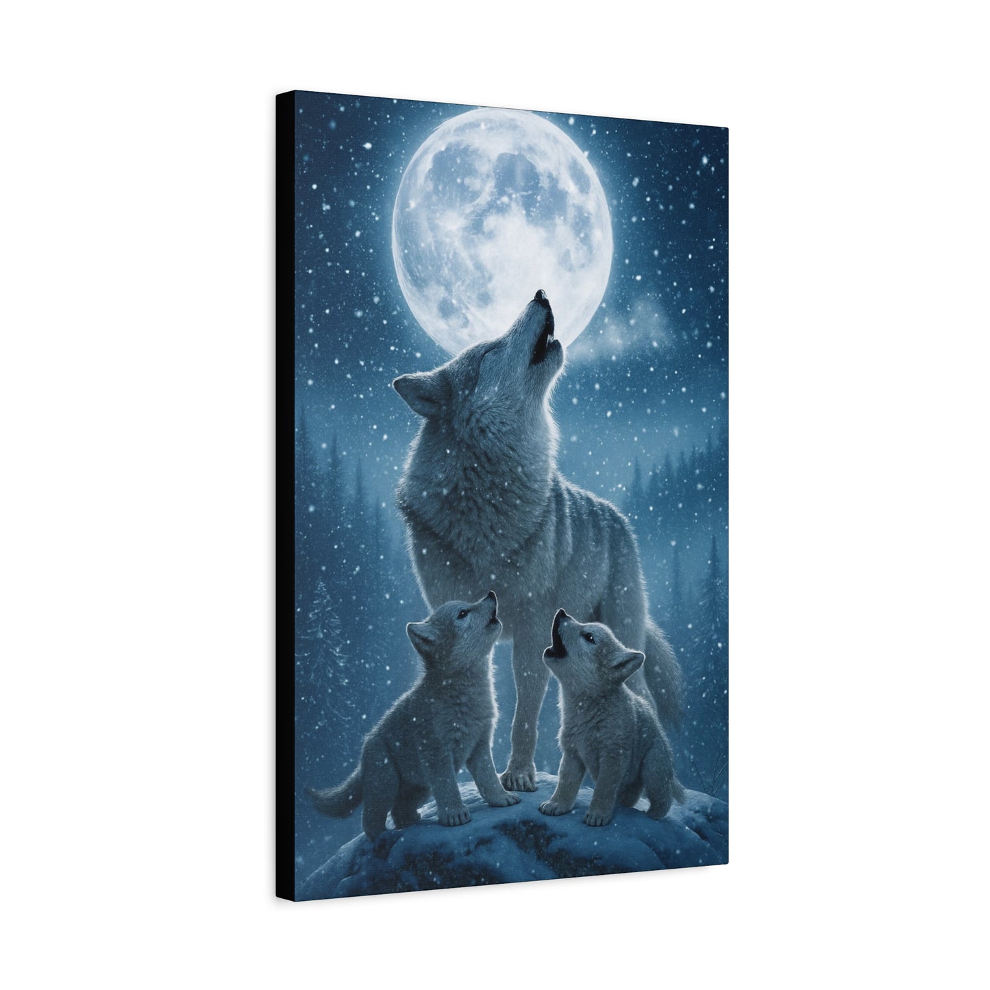 Wolf Family Moonlit Canvas Art, Nature Decor, Wildlife Wall Art, Home Office Art, Gift for Animal Lovers