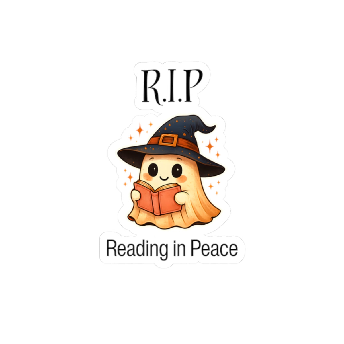 Whimsical Ghost Reading Kiss-Cut Stickers, Halloween Decor, Book Lover Gift, Laptop/Water Bottle Decal, Cute Sticker Set