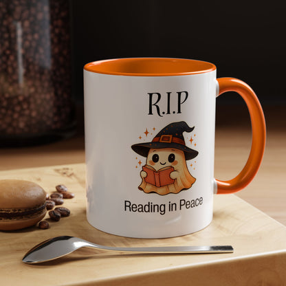 Halloween Reading Mug, Cute Ghost Coffee Cup, Spooky Gift for Book Lovers, Witchy Kitchen Decor, Fun Halloween Gift, Reading Ghost