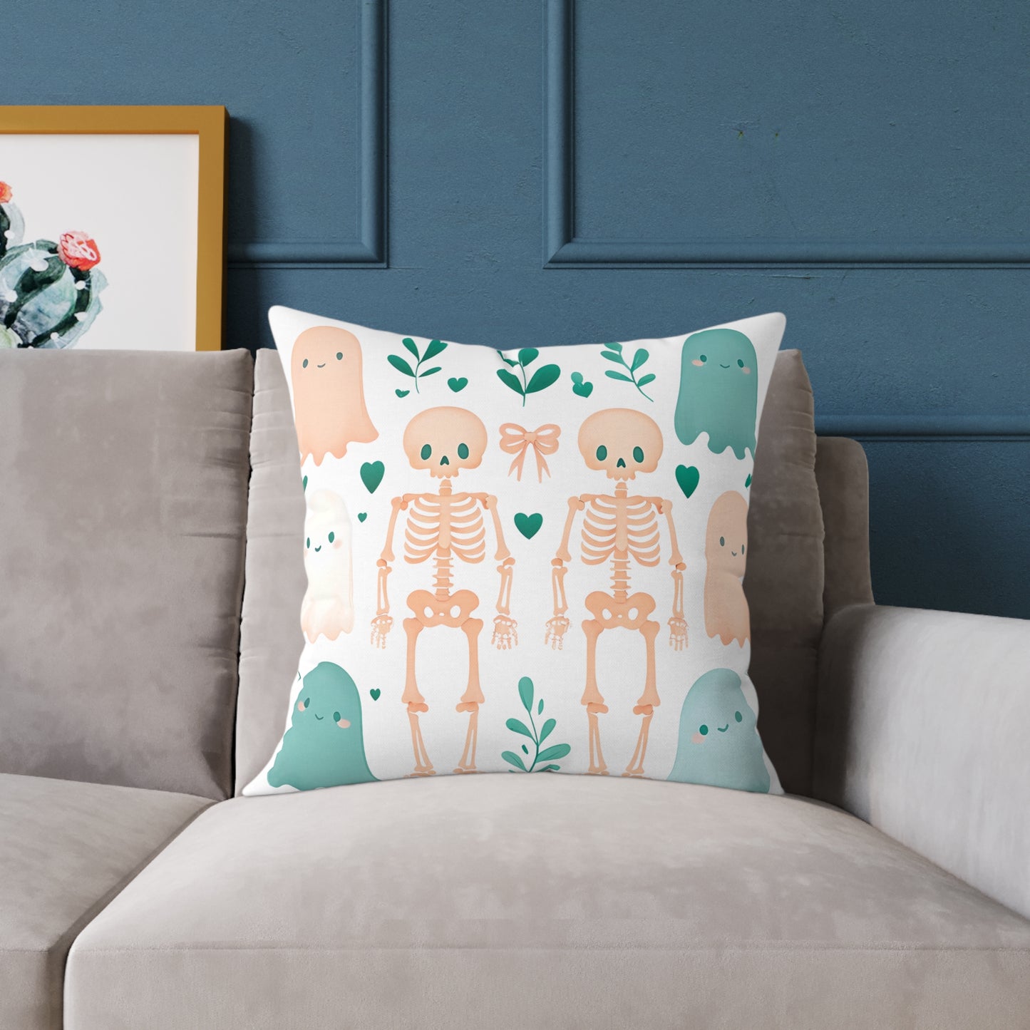 Cute Halloween Decorative Pillow, Ghost and Skeleton Throw Pillow, Spooky Home Decor, Fall Accent Cushion, Halloween Gift