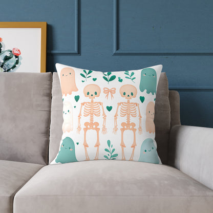 Cute Halloween Decorative Pillow, Ghost and Skeleton Throw Pillow, Spooky Home Decor, Fall Accent Cushion, Halloween Gift