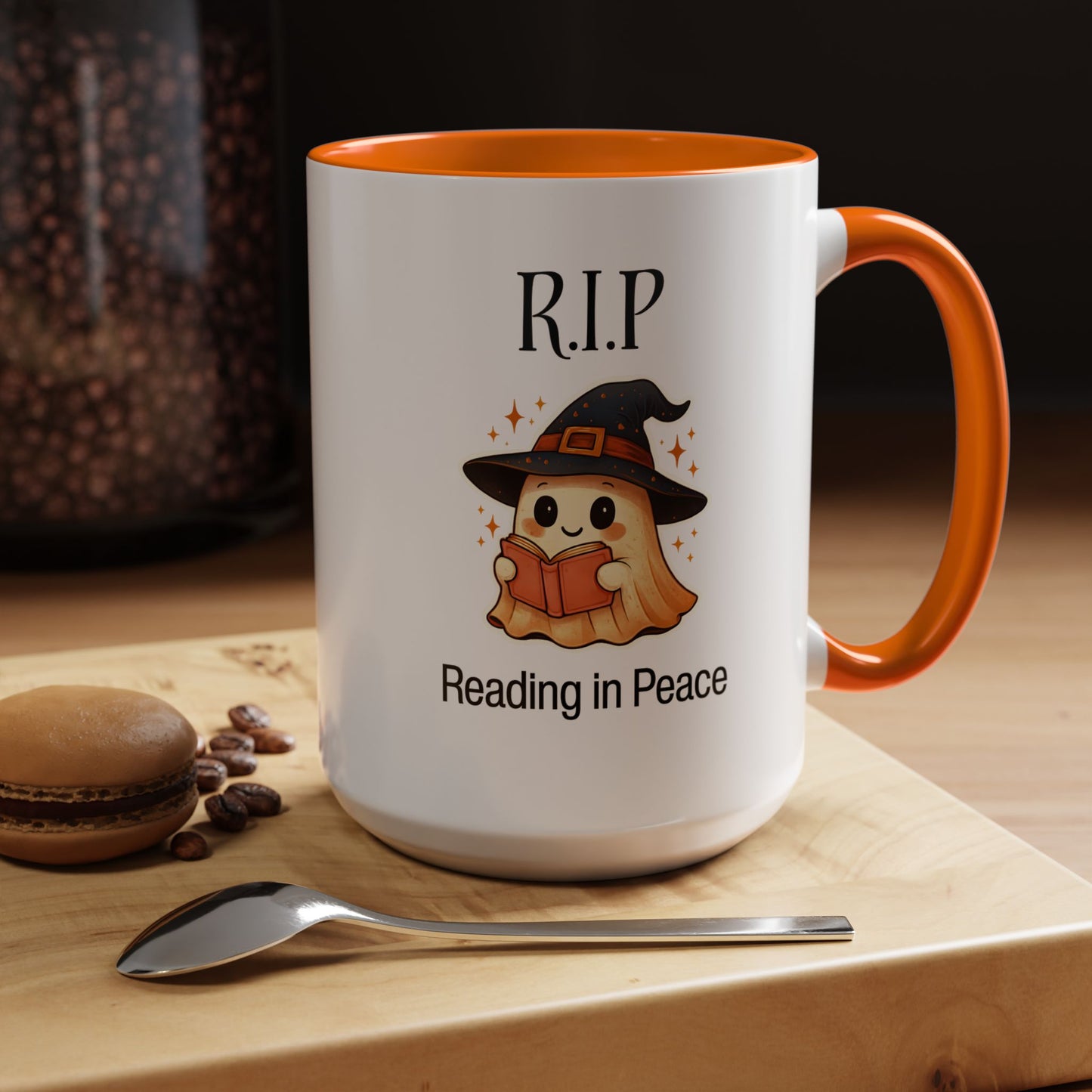 Halloween Reading Mug, Cute Ghost Coffee Cup, Spooky Gift for Book Lovers, Witchy Kitchen Decor, Fun Halloween Gift, Reading Ghost