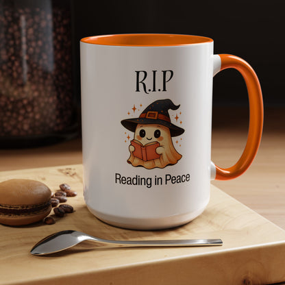 Halloween Reading Mug, Cute Ghost Coffee Cup, Spooky Gift for Book Lovers, Witchy Kitchen Decor, Fun Halloween Gift, Reading Ghost