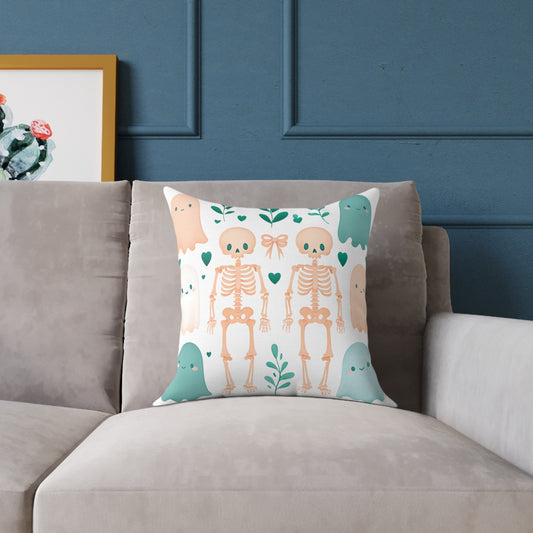 Cute Halloween Decorative Pillow, Ghost and Skeleton Throw Pillow, Spooky Home Decor, Fall Accent Cushion, Halloween Gift